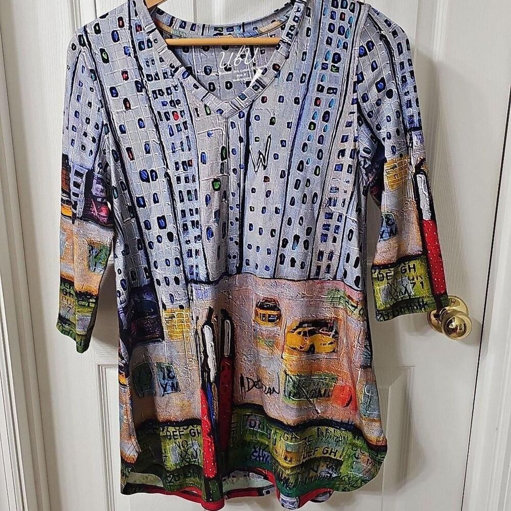 UBU Debra N. City Scene Bamboo Tunic Top Size M